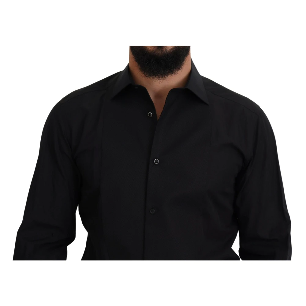 Dolce & Gabbana Zwarte Gouden Katoenen Overhemd Black Heren