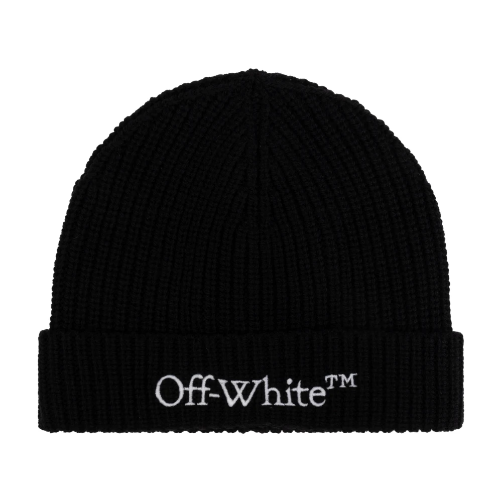 Off White Zwarte Wollen Gebreide Muts met Logo Black Dames