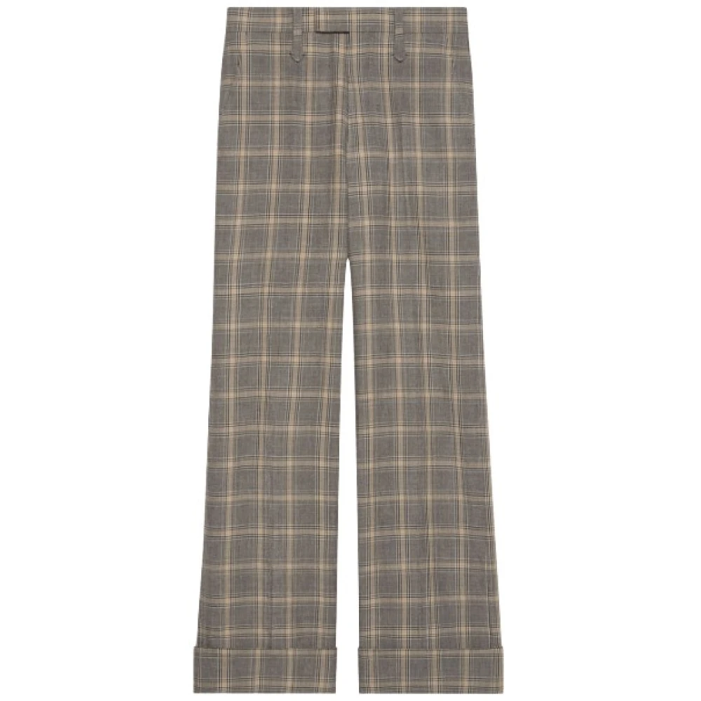 Gucci Woven-Check Straight-Leg Broek Gray Heren