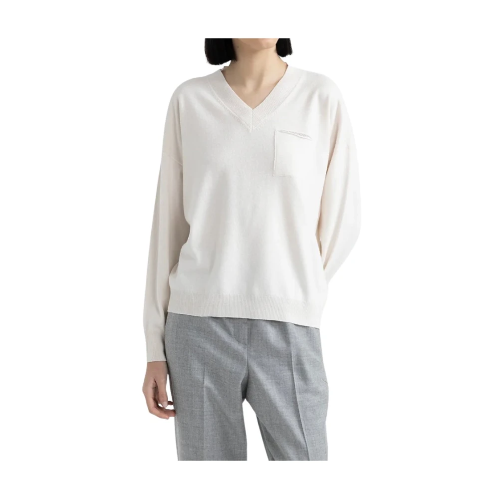 PESERICO V-hals Wol Zijde Kasjmier Sweater White Dames