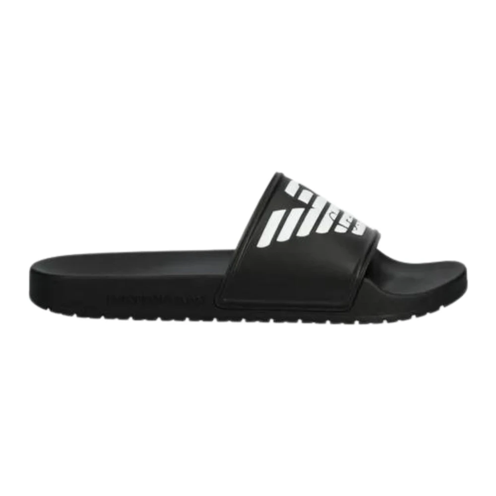 Emporio Armani Vita Syntetiska Platta Sandaler Black, Herr