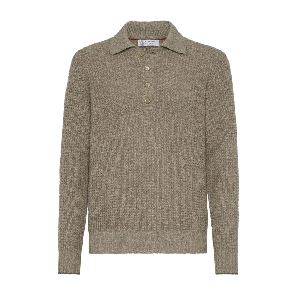 BRUNELLO CUCINELLI Beige Kasjmiermix Gebreide Polo Sweater Beige Heren