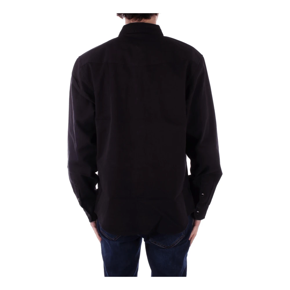 Carhartt WIP Zwarte Jassen Logo Voorste Knoopsluiting Black Heren