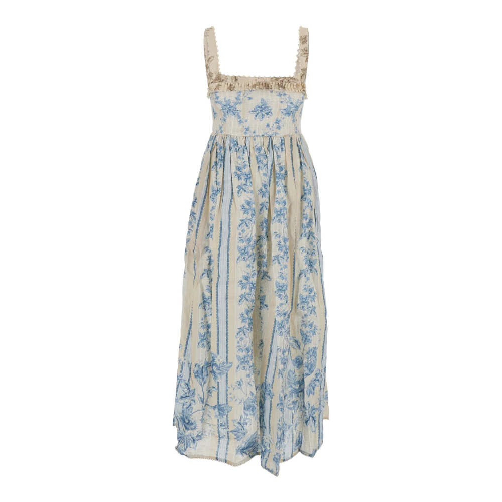 Agua by Agua Bendita Blauwe Bloemen Geborduurde Linnen Lange Jurk Blue Dames