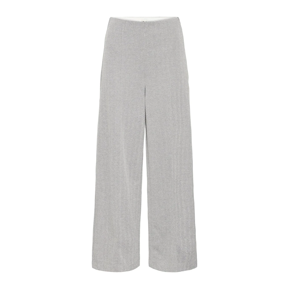 Ichi Women's Gray Wide Trousers, M, Jacquard Sharkskin Herringbone Trousers