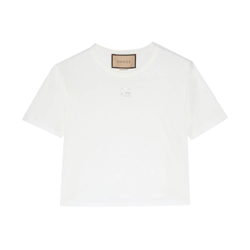 Gucci Witte Square G Rhinestone T-shirt White Dames