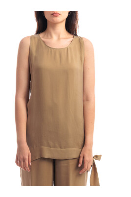 Top avvolgente con maniche a palloncino beige, Beatrice .b, Donna