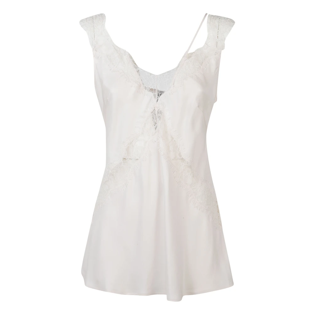 Pinko Women's White Sleeveless Tops, S, Lydia Top Twill Con Pizzo