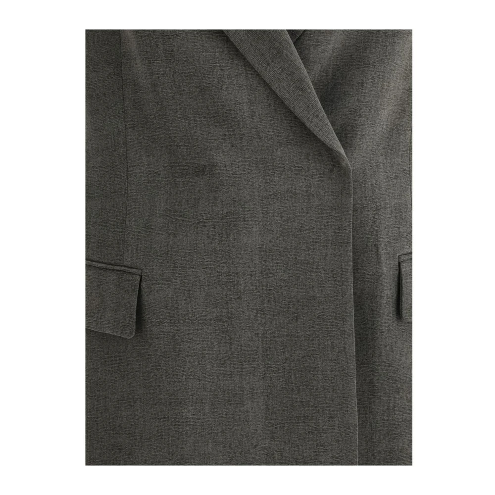Giorgio Armani Satin Double-Breasted Blazer met Inkeping Revers Gray Dames