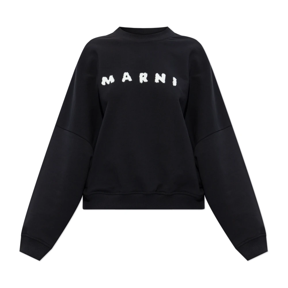 Marni Vrouw Zwart Hoodies & Sweatvesten Dames, 2XS, Katoen, Sweatshirt Met Logo