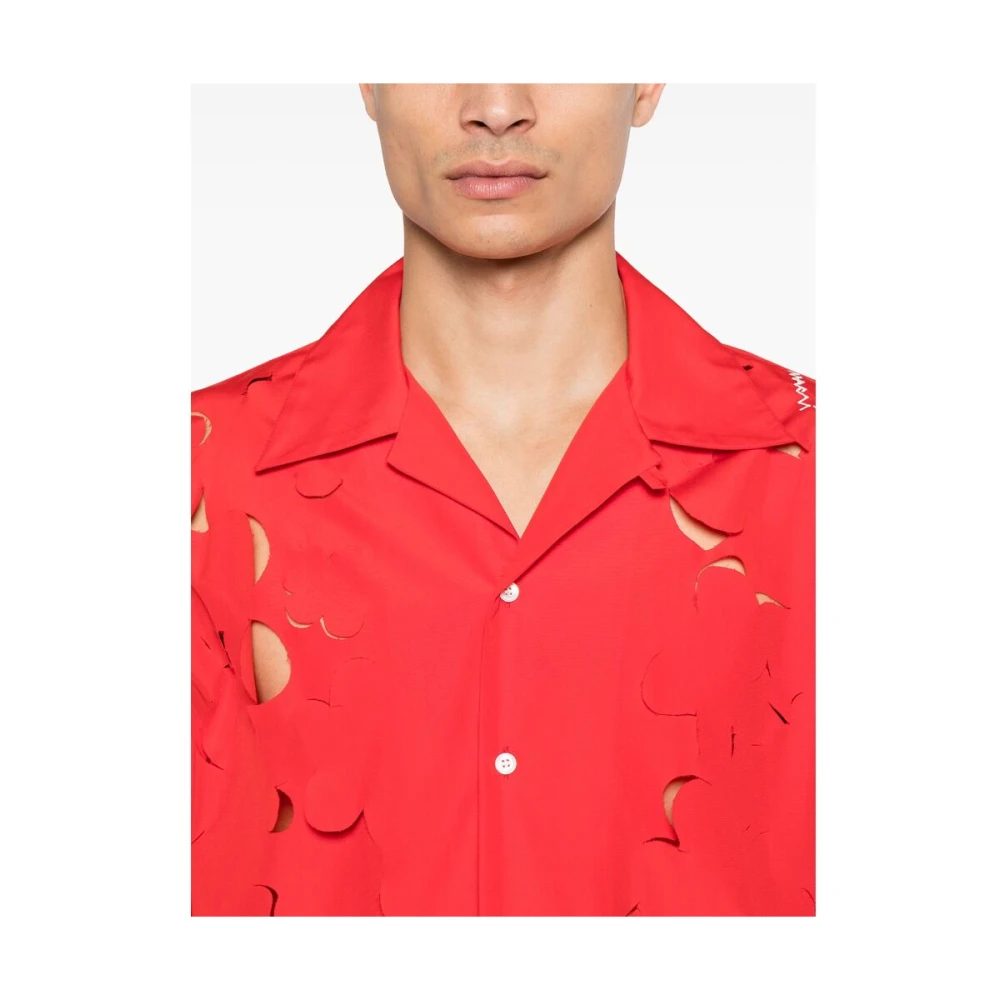 Marni Rode Katoenen Poplin Overhemd met Geborduurd Logo Red Heren