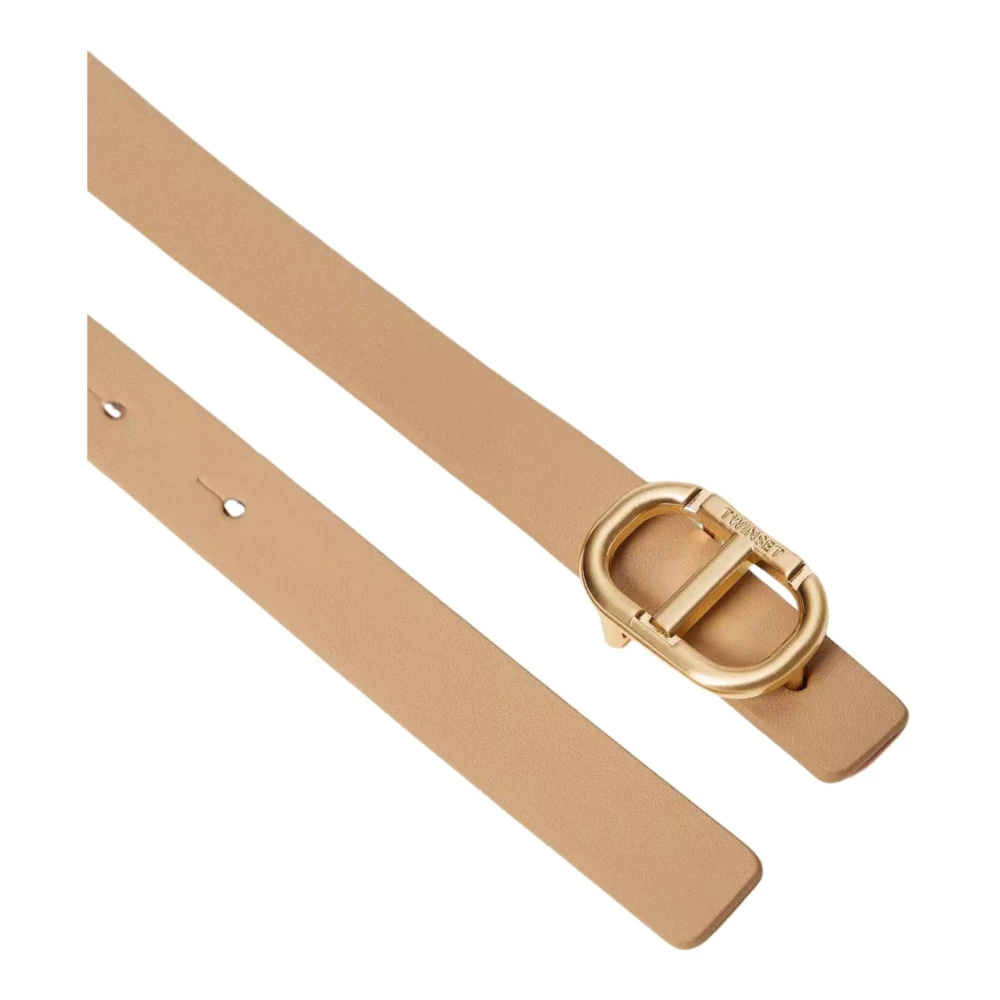 Twinset Omkeerbare leren riem met Ovaal T-gesp Beige Dames