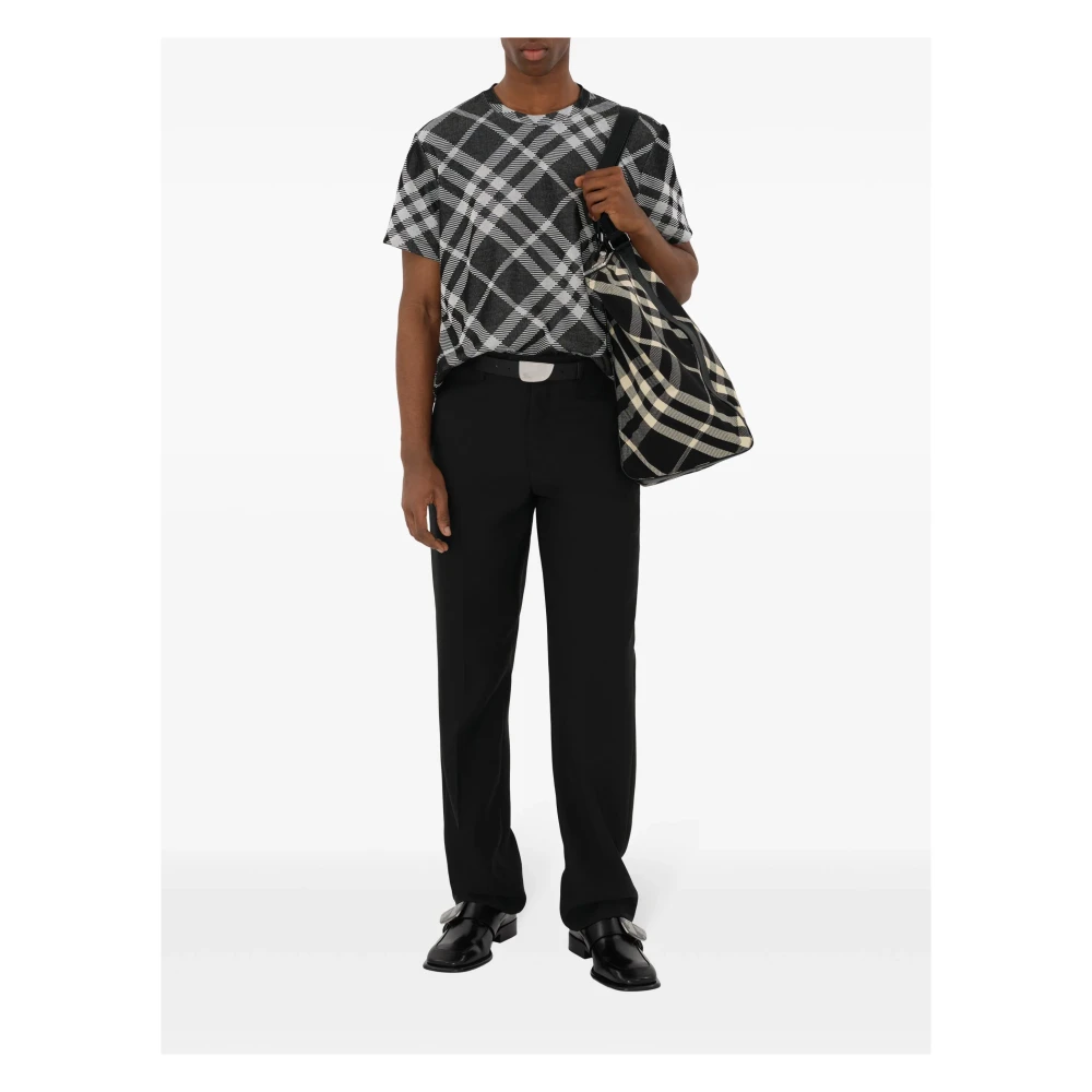 Burberry Check Jacquard Gebreide Zwarte T-shirts Black Heren