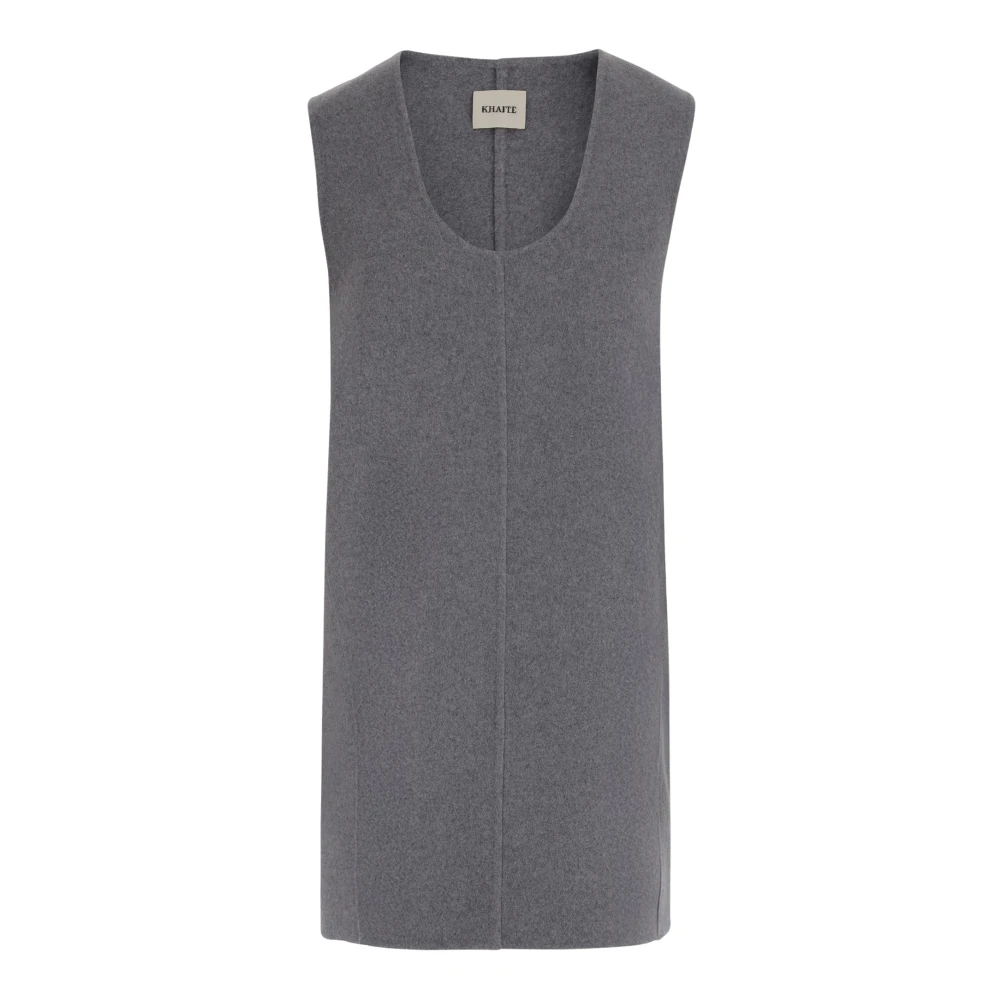 Khaite Women's Gray Sleeveless Tops, Xs, Wool Sleeveless Round Neck Dress Grey