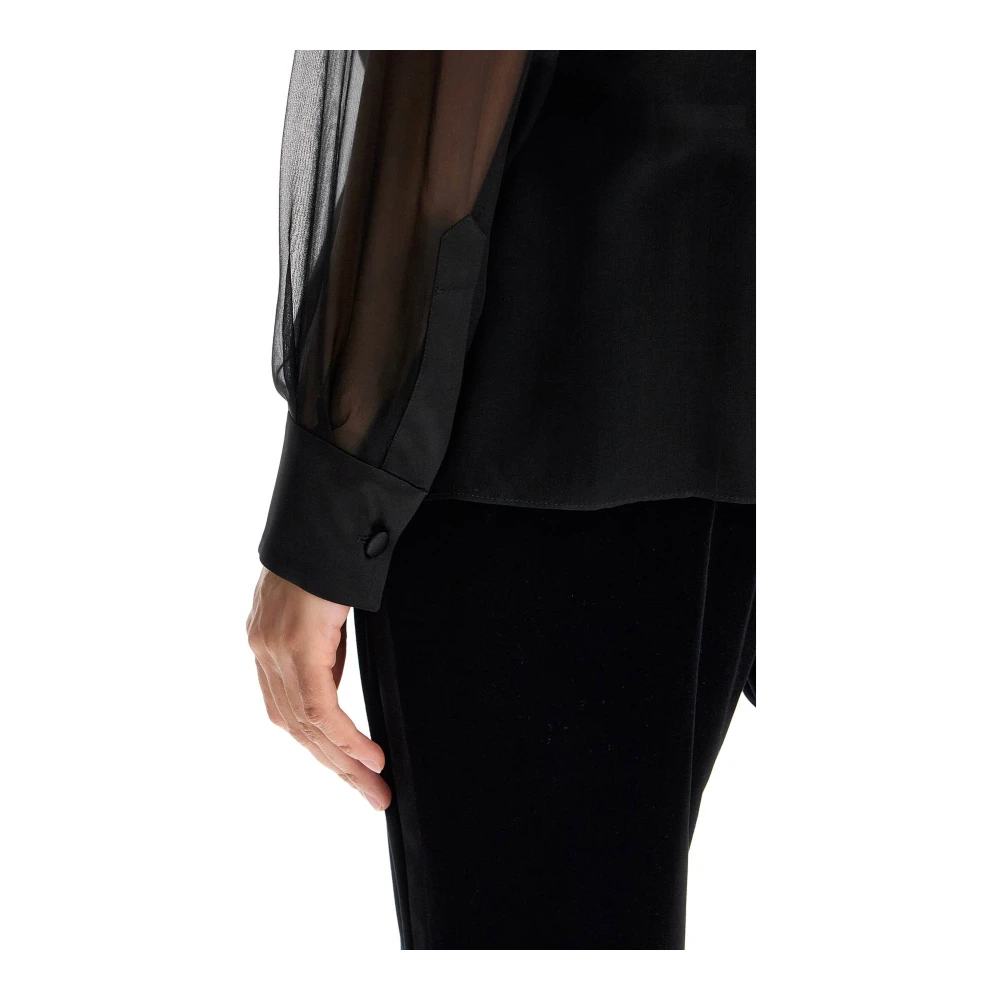 Dolce & Gabbana Zijden chiffon overhemd met satijnen afwerking Black Dames