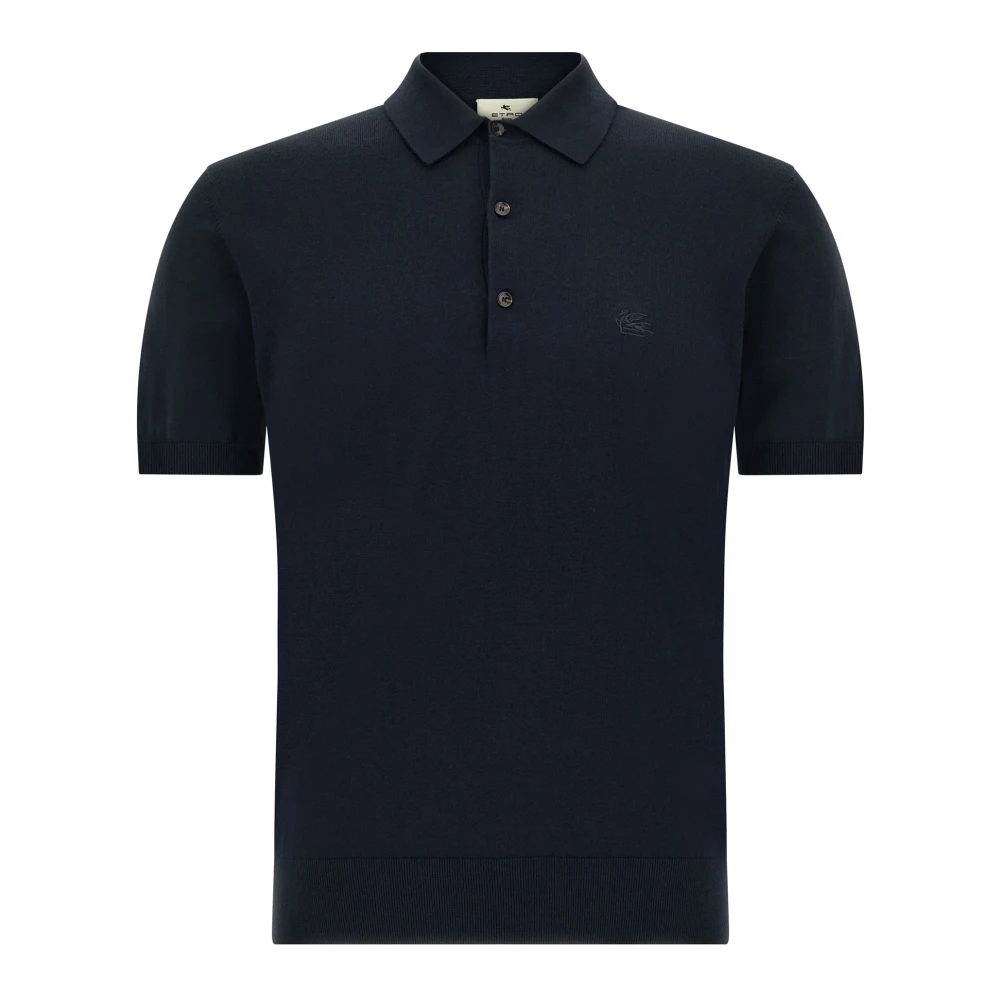 Etro Polo Shirts, Male, M, Cotton Polo Shirt With Pegaso Blue