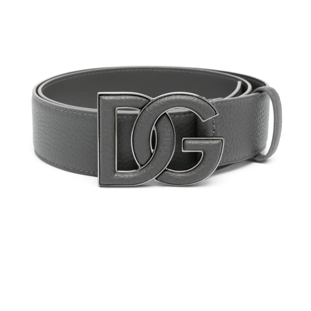 Dolce & Gabbana Grijze leren riem met logo Gray Heren