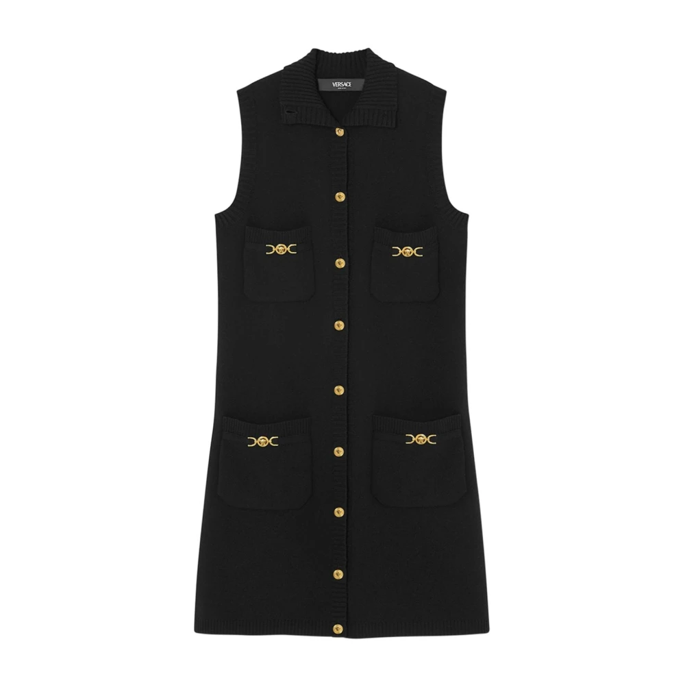 Versace Zwart Wol Kasjmier Gebreide Jurk Black Dames