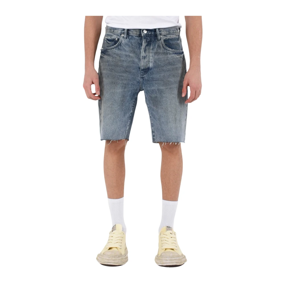 Purple Brand Denim Bermuda Shorts Raffel Effect Blue Heren