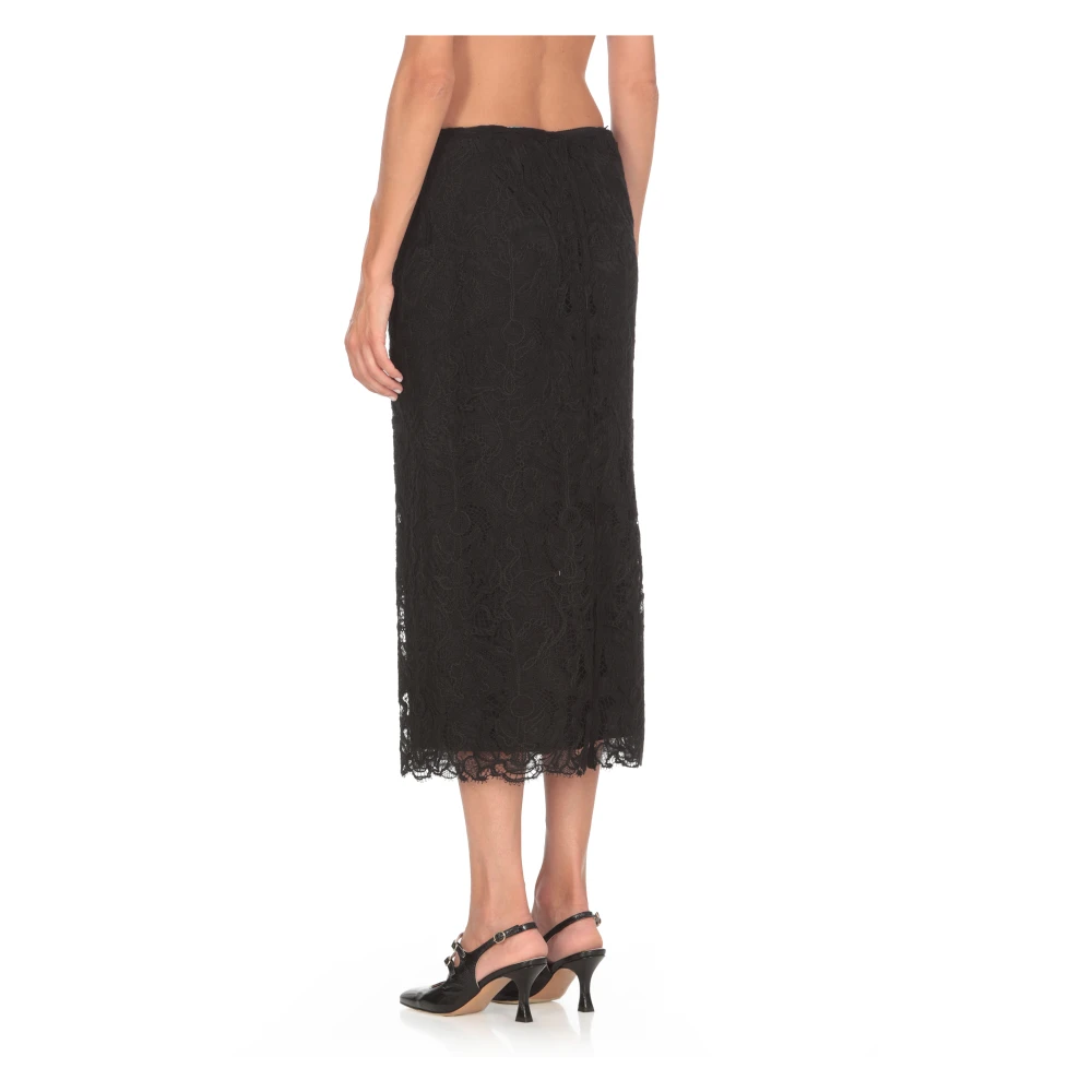 Fabiana Filippi Zwarte Kanten Rok met Drukknoopsluiting Black Dames