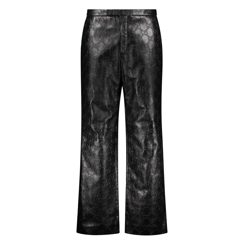 Gucci Logo Lam Leren Broek Black Heren