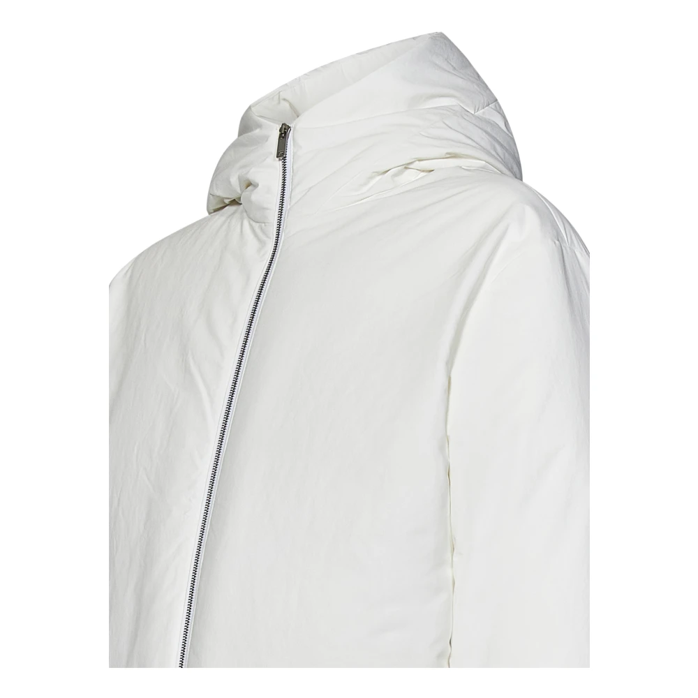 Jil Sander Witte Gewatteerde Jas met Capuchon White Heren