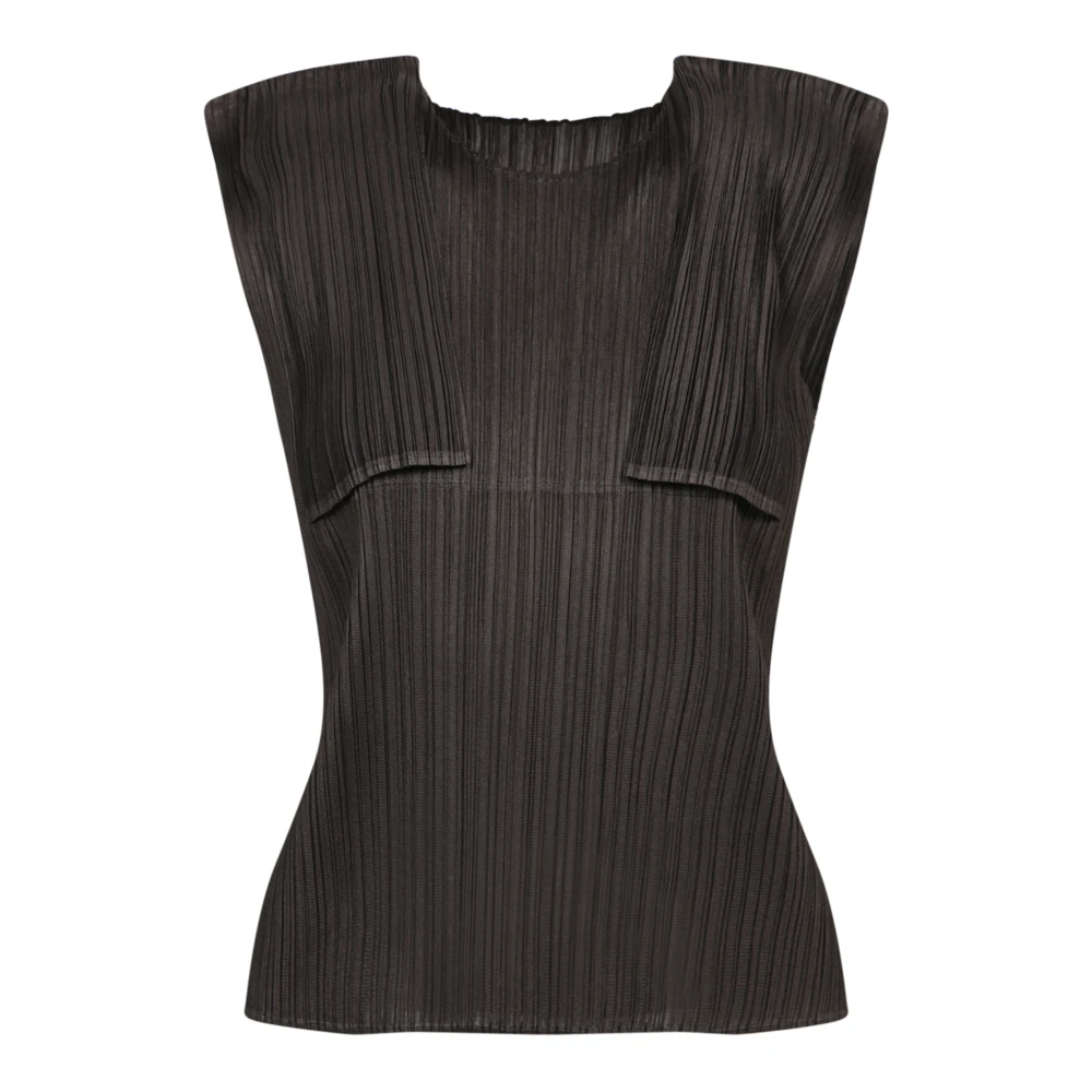 Issey Miyake Houtskool Geplooide Mouwloze Top Black Dames