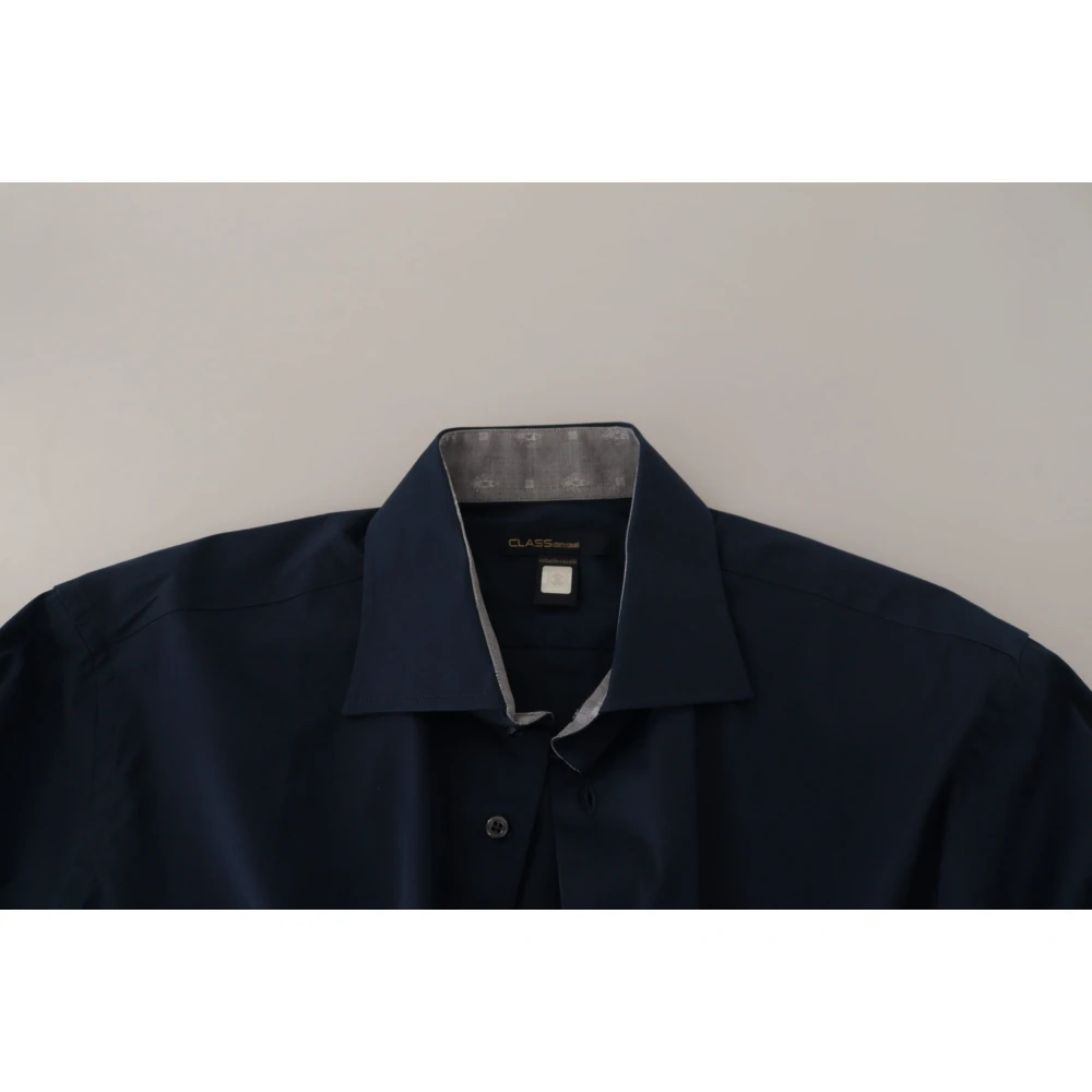 Roberto Cavalli Navy Elegance Katoenen Overhemd Blue Heren