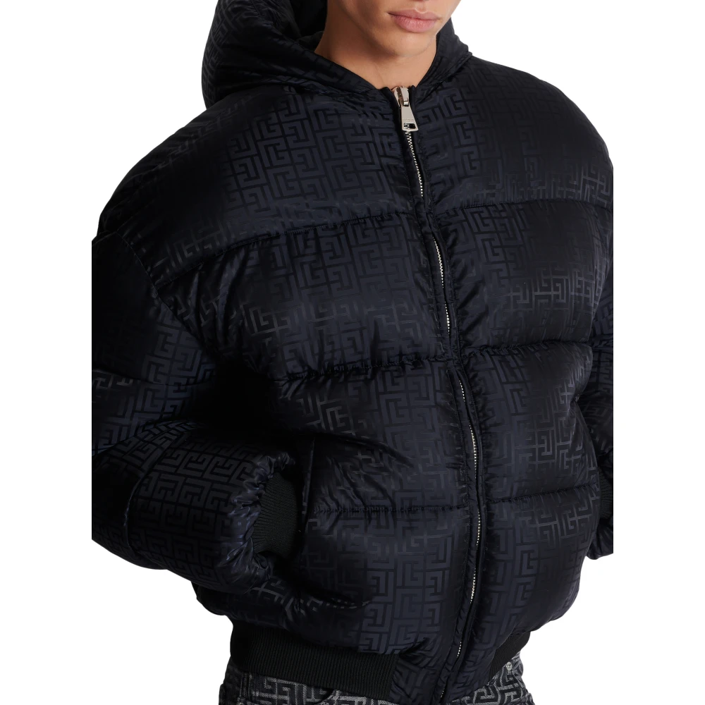 Balmain PB Labyrinth jacquard nylon puffer jack Black Heren