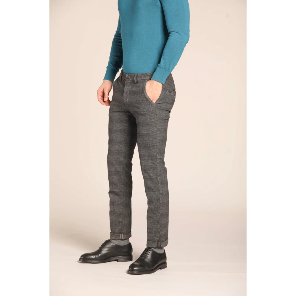 Mason's Slim Fit Katoenen Stretch Chino Broek met Vervaagd Ruitpatroon Gray Heren