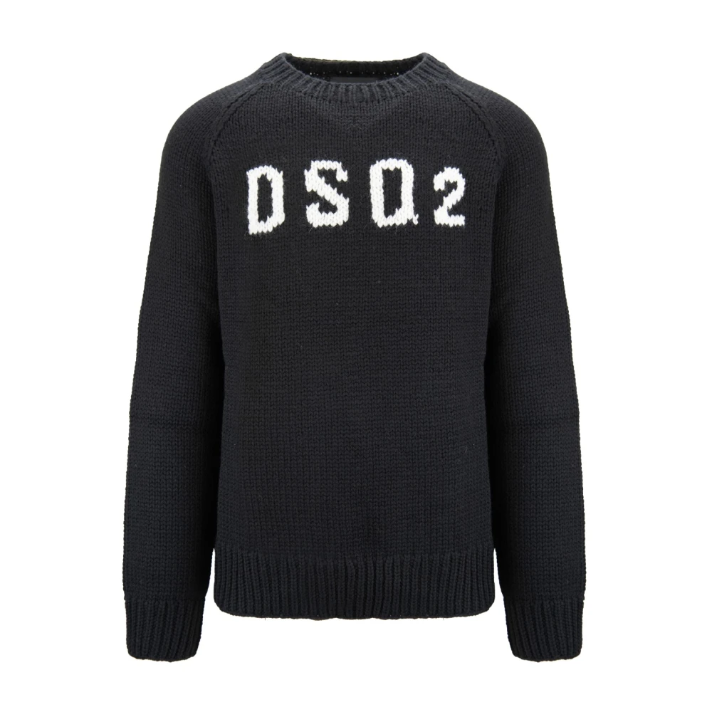 Dsquared2 Men's Black Wool Jumper With Logo - Round-Neck Knitwear - L - Knitwear