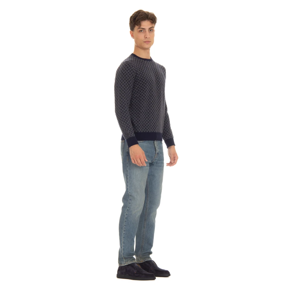 Drumohr Blauwe Cashmere Trui Koekjes Patroon Blue Heren