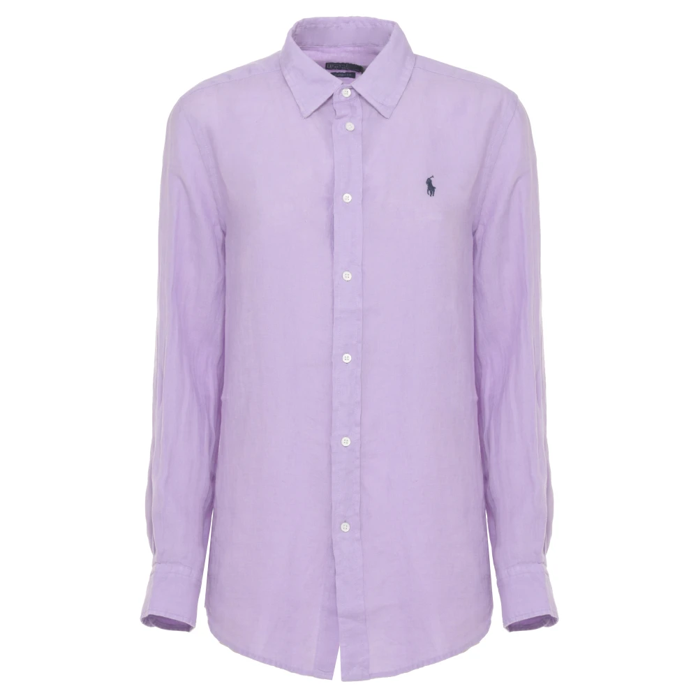 Ralph Lauren Kvinno Lila Blusar & Skjortor Dam, L, Linne, Classic Fit Linen Shirt