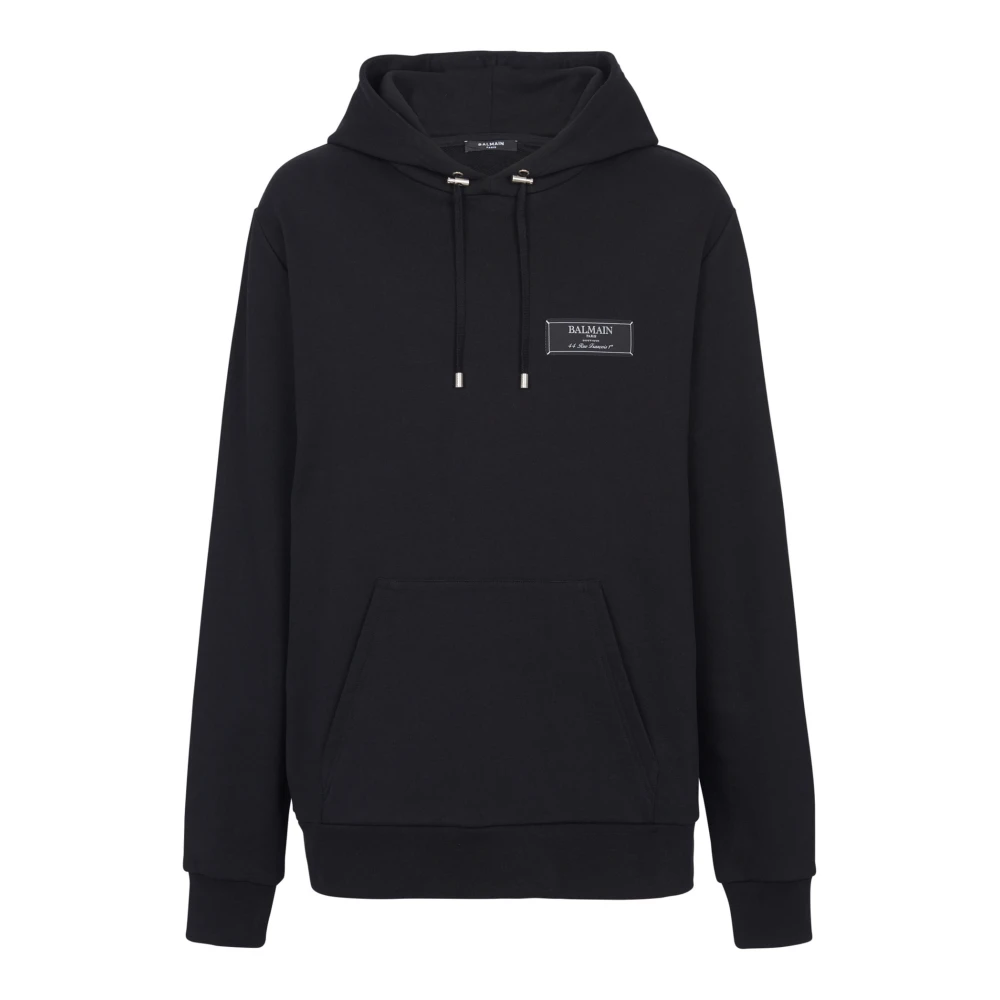 Balmain Zwarte Katoenen Hoodie Aw24 Black Heren