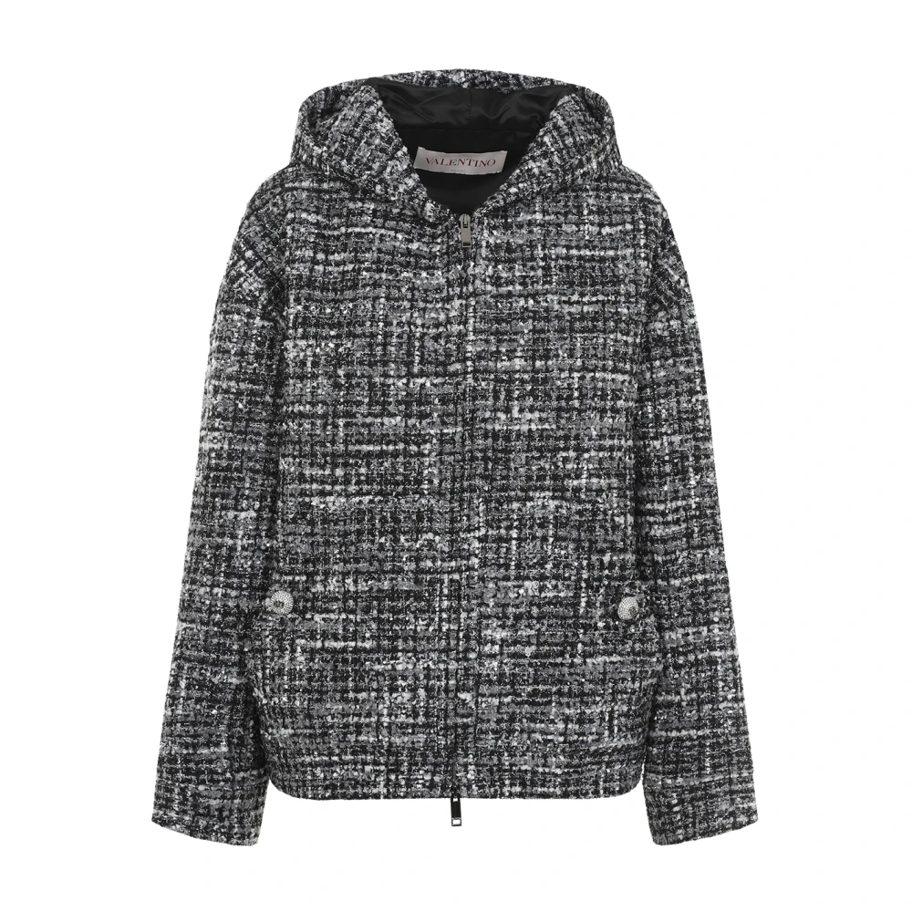 Valentino Dubbele Tweed Hoodie in Zwart Grijs Black Dames