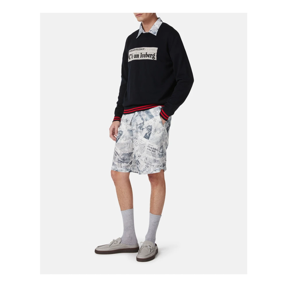 Iceberg Blauwe ronde hals katoenen trui met jacquard graphics Blue Heren
