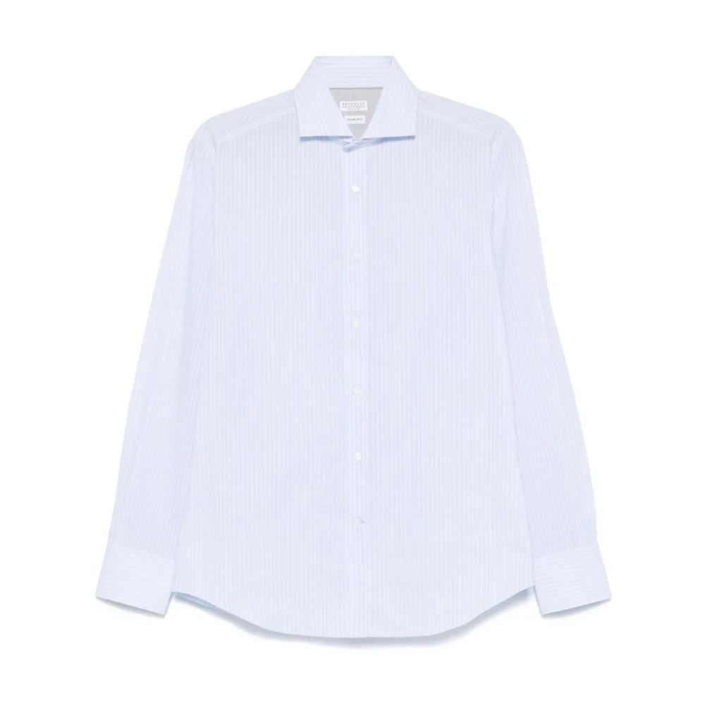 BRUNELLO CUCINELLI Gestreept Bedrukt Shirt Lichtblauw Blue Heren
