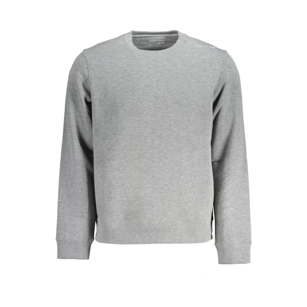 Calvin Klein Men's Gray Sport Sweatshirt With Logo Print - Round-Neck Knitwear - Xl- Knitwear