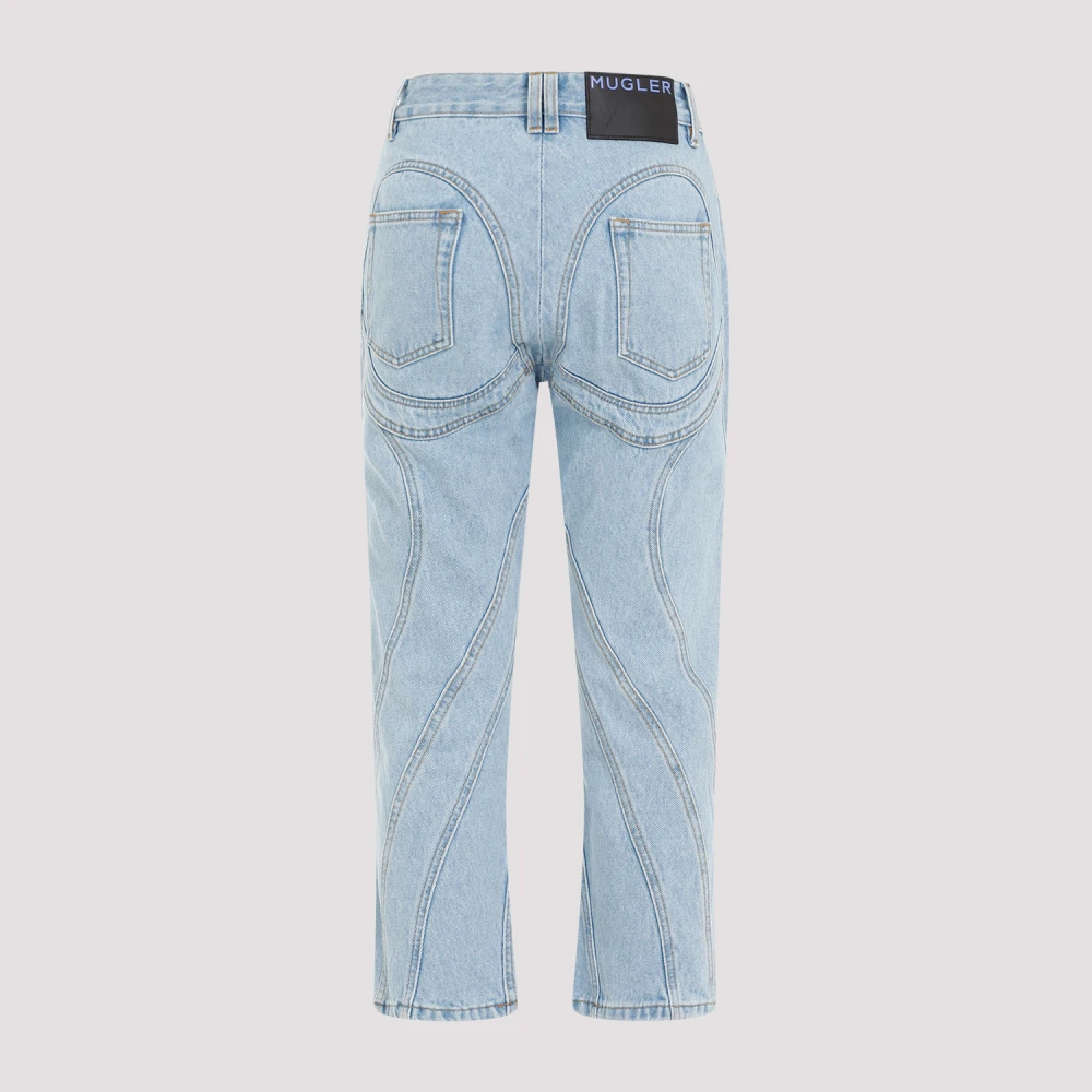 Mugler Blauwe Katoenen Jeans Rechte Pijp Blue Dames