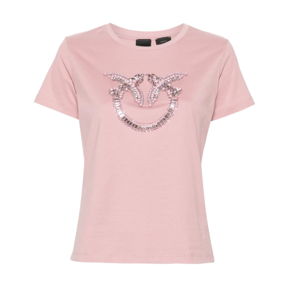 pinko Love Birds Geborduurd Jersey T-shirt Pink Dames