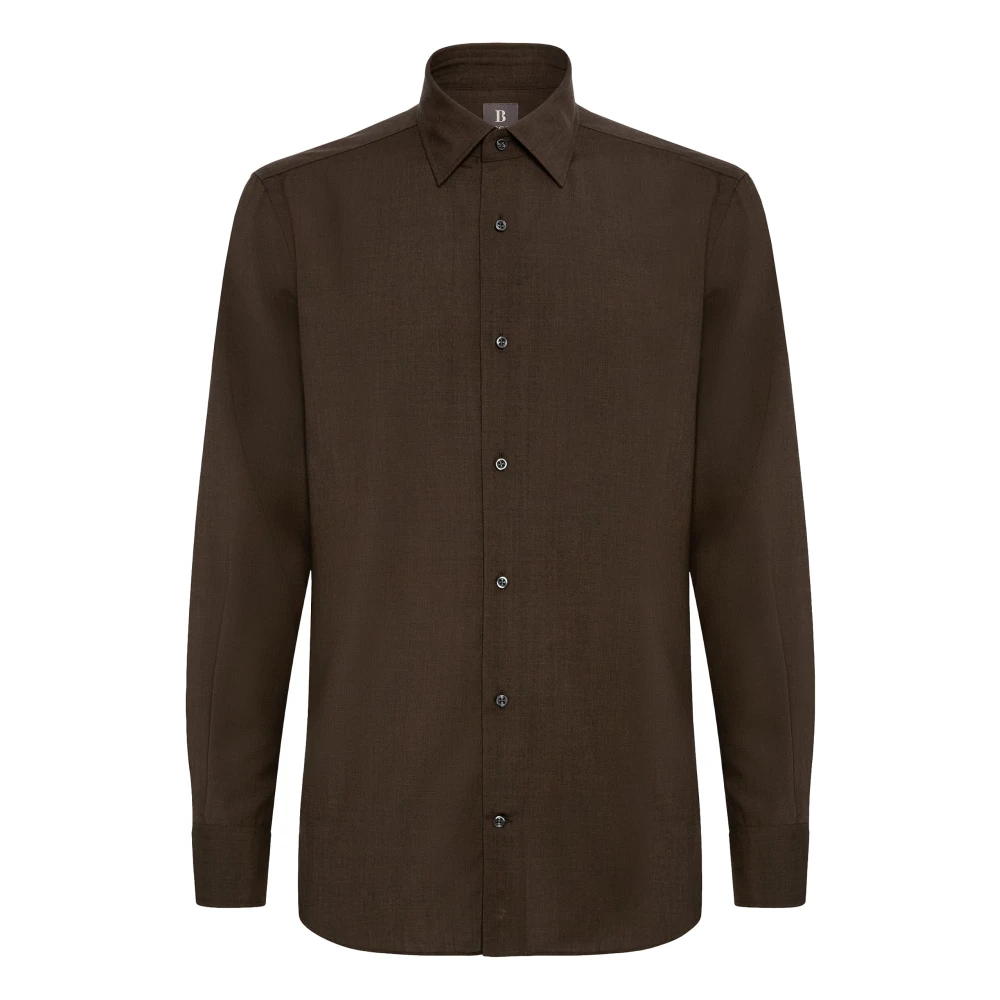 Boggi Milano Regular Fit wollen overhemd Brown Heren