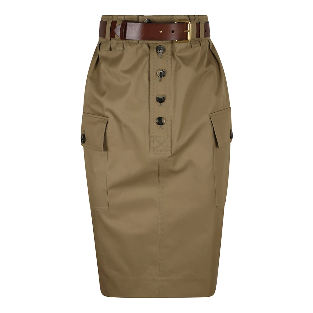 Saint Laurent Cassandre Midi Rok Beige Dames