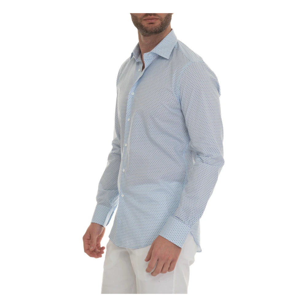 Càrrel Casual Overhemd met Italiaanse Dress Neck en Tegel Micro Print Blue Heren
