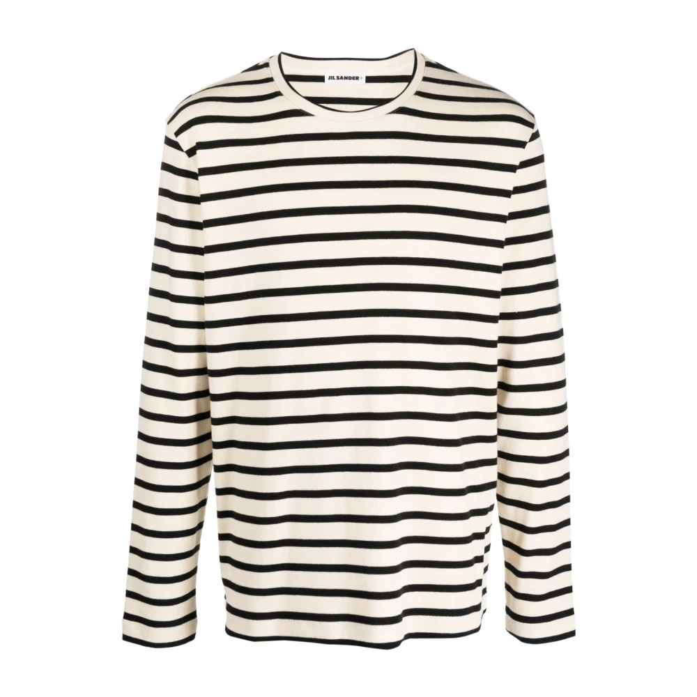 Jil Sander Gestreept shirt met lange mouwen en ronde hals Beige Heren