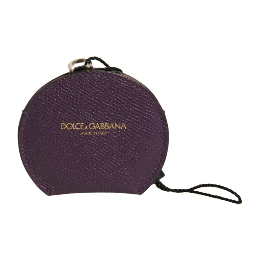 Dolce & Gabbana Purple Calfskin Leather Round Logo Hand Mirror Holder - Image 2