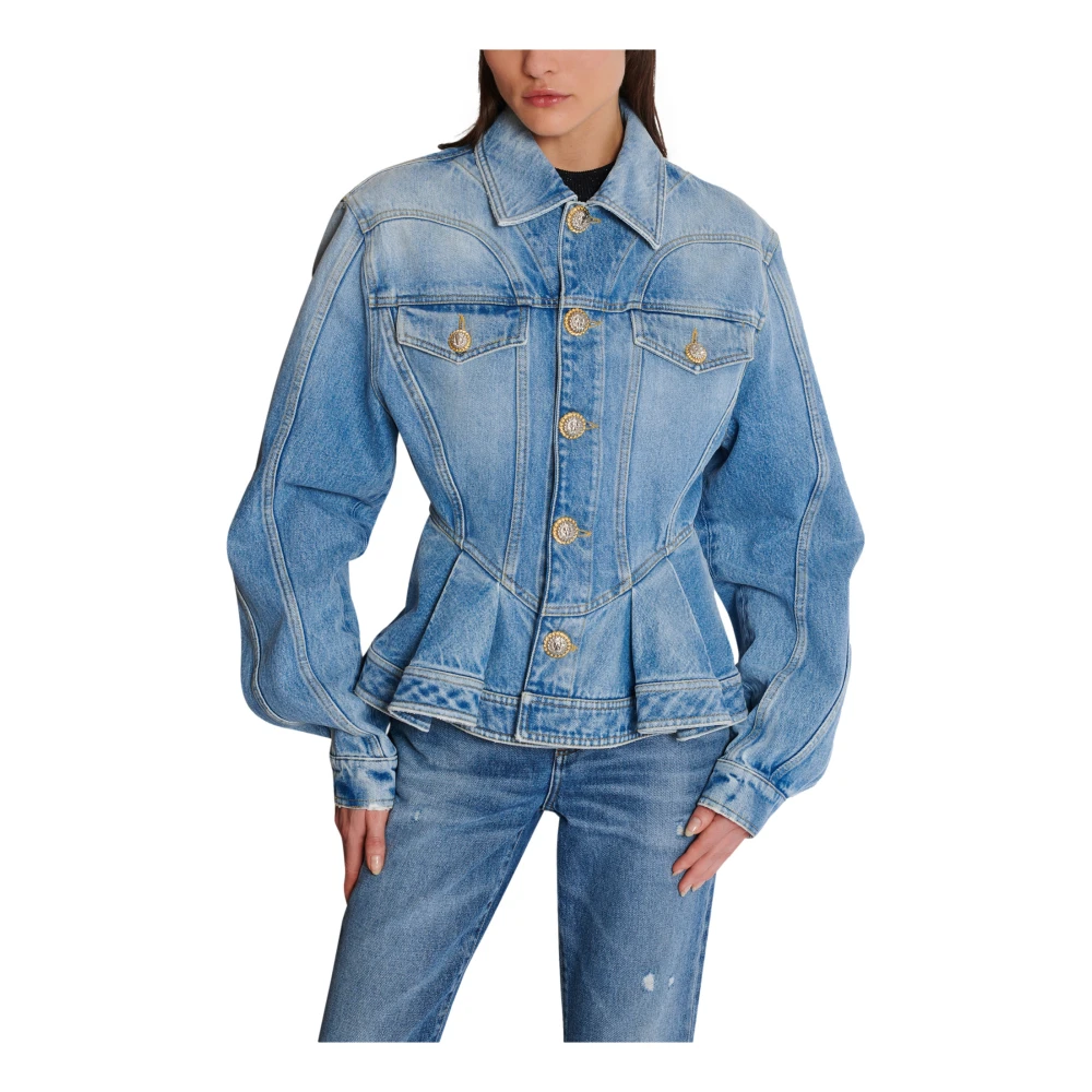 Balmain Geplooide spijkerjas Blue Dames