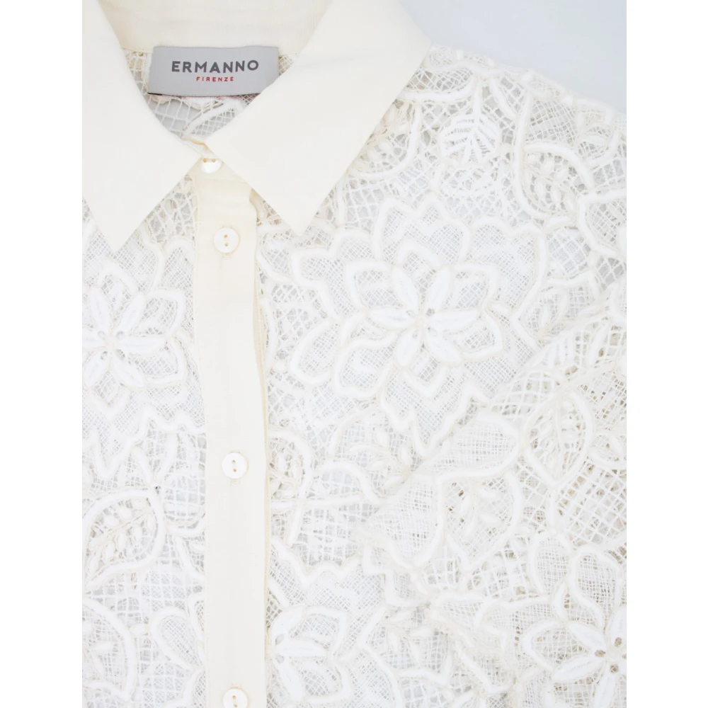 Ermanno Scervino Kanten bloemenshirt met wijde mouwen Beige Dames