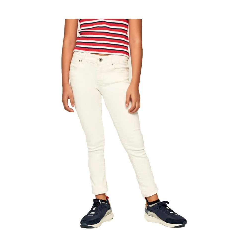 Pepe Jeans Girls White Trousers, 4 Y, Skinny Pixlette Denim Jeans