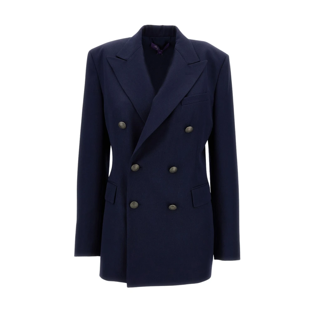 Ralph Lauren Women's Blue Blazers, Xs, Double-Breasted Wool Blazer