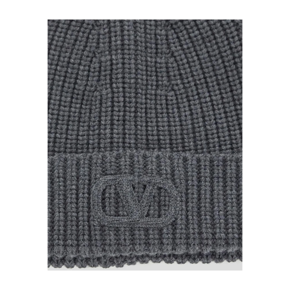 Valentino Garavani Kasjmier Logo Beanie Muts Gray Heren